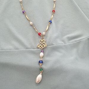 Vintage crystal faux pearl necklace